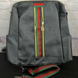 Stylish Faux PU Leather Backpack in Black Approx H12"× W12" NEW